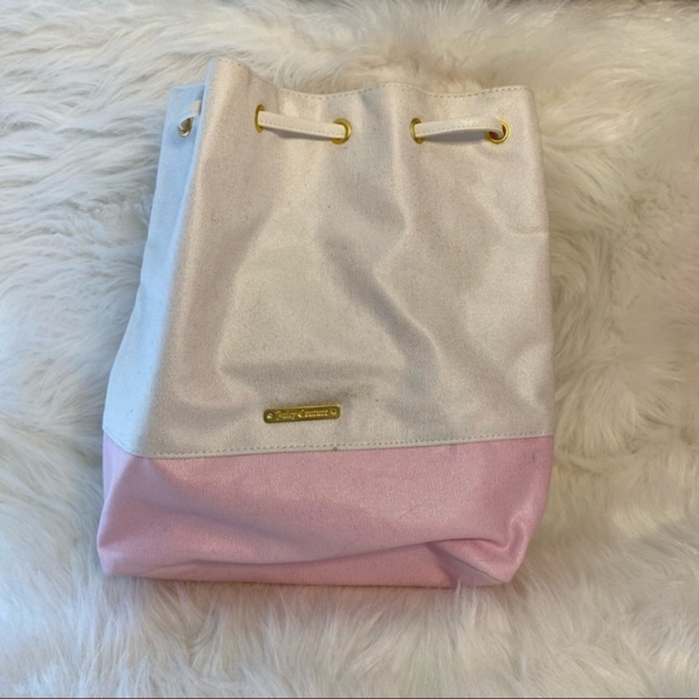 Juicy Couture Bucket Bag Drawstring White Pink Soft